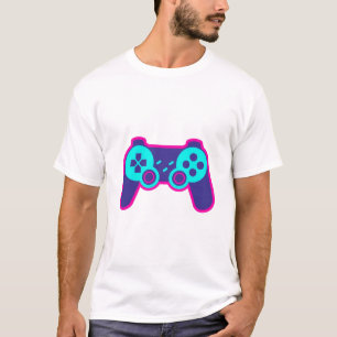 モダンネオンレトロゲームコントローラーホワイトコットンTシャツ Tシャツ