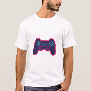 モダンネオンレトロゲームコントローラー 白Tシャツ Tシャツ