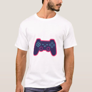 モダンネオンレトロゲームコントローラー 白Tシャツ Tシャツ
