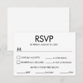 モダンネーム ウェディング RSVP レスポンス カード ホワイト (正面/裏面)