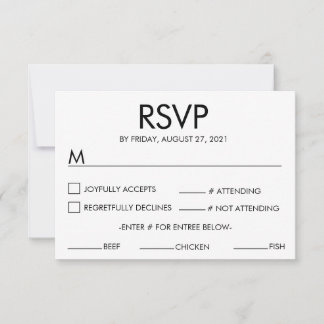 モダンネーム ウェディング RSVP レスポンス カード ホワイト