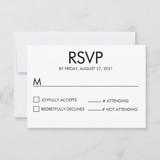 モダンネーム ウェディング RSVP 返信カード 白 (正面)