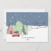 モダンハウスとスノークリスマスフラット シーズンカード (正面)