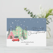 モダンハウスとスノークリスマスフラット シーズンカード (スタンド正面)