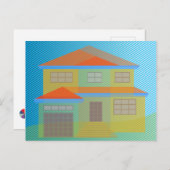 モダンハウスカラフルイラストレーション付ストライプき ポストカード (正面/裏面)