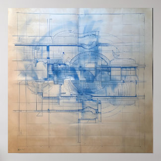 モダンハウスブループリントデザイン ポスター