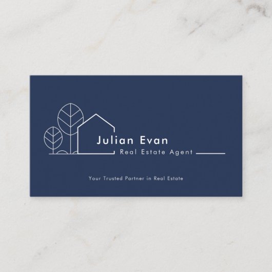 モダンハウスロゴネイビーブルー実在エステートエージェント 名刺 (正面)