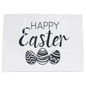 モダンハッピーイースターエッグ白黒かわいい ラージペーパーバッグ (正面)