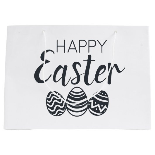 モダンハッピーイースターエッグ白黒かわいい ラージペーパーバッグ (正面)