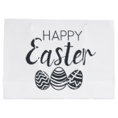 モダンハッピーイースターエッグ白黒かわいい ラージペーパーバッグ (裏面)