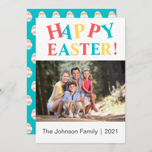 モダンハッピーイースターカラフルフォトホリデーカード シーズンカード (正面/裏面)