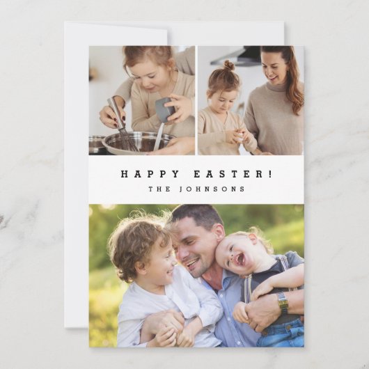 モダンハッピーイースター縦型ファミリーフォトコラージュ シーズンカード (正面)