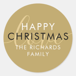 モダンハッピークリスマス金ゴールドシックなスクリプトラブ ラウンドシール
