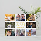 モダンハッピーニューイヤー8フォトコラージュ実在 箔シーズンカード (立ち正面)