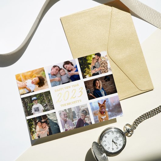 モダンハッピーニューイヤー8フォトコラージュ実在 箔シーズンカード