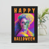 モダンハッピーハローウィンカラフルスカルカスタム 招待状 (スタンド正面)