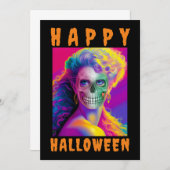 モダンハッピーハローウィンカラフルスカルカスタム 招待状 (正面/裏面)