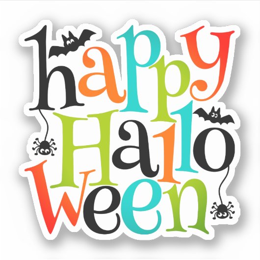 モダンハッピーハローウィンタイポグラフィこうもりクモ シール (正面)