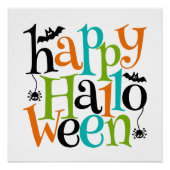 モダンハッピーハローウィンタイポグラフィこうもりクモ ポスター (正面)