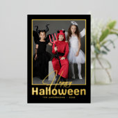 モダンハッピーハローウィンタイポグラフィ写真 箔シーズンカード (立ち正面)