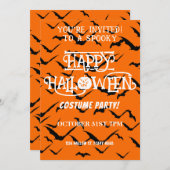 モダンハッピーハローウィン衣装パーティーこうもりオレンジ 招待状 (正面/裏面)
