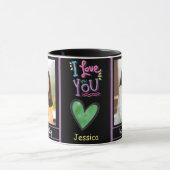 モダンハッピーバースデーの写真と名前 マグカップ (中央)