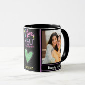 モダンハッピーバースデーの写真と名前 マグカップ (正面右)