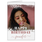 モダンハッピーバースデーほこりっぽいバラ写真テンプレート (正面)