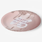 モダンハッピーバースデーバラ金ゴールドグリッター ペーパープレート (アングル)