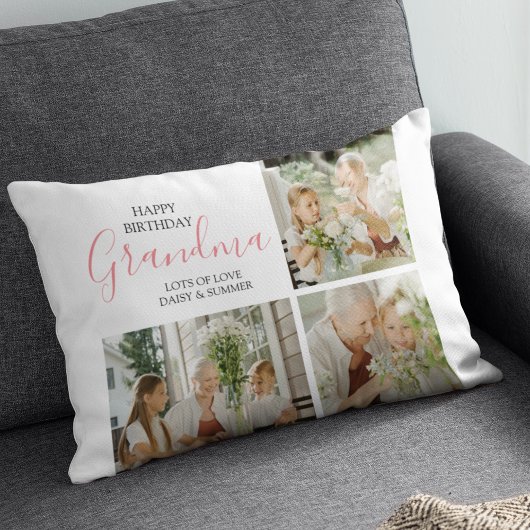 モダンハッピーバースデー写真コラージュ ランバークッション