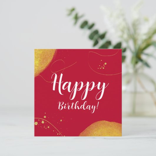 モダンハッピーバースデー抽象芸術引用文オン赤金ゴールド (スタンド正面)