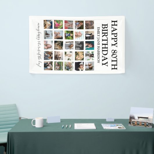 モダンハッピーバースデー\年齢 |写真のコラージュ 横断幕 (トレードショー)