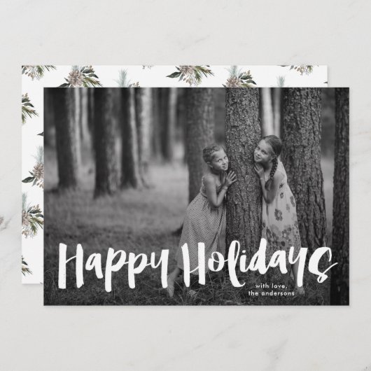 「モダンハッピーホリデー」レタリングクリスマスフォト シーズンカード (正面/裏面)