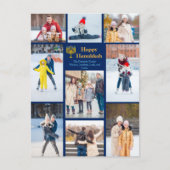 モダンハヌカー家族フォトコラージブルー金ゴールド シーズンポストカード (正面)