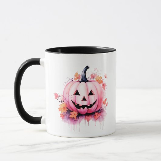 モダンハロウィンのピンクのかぼちゃ マグカップ (左)