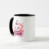 モダンハロウィンのピンクのかぼちゃ マグカップ (正面左)