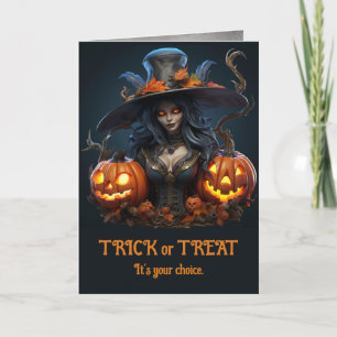 モダンハロウィンの魔女とジャック・ランタン カード