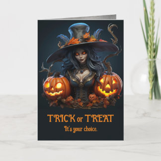 モダンハロウィンの魔女とジャック・ランタン カード