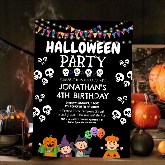 モダンハロウィン可愛いグ不気味ウル誕生日パーティー 招待状