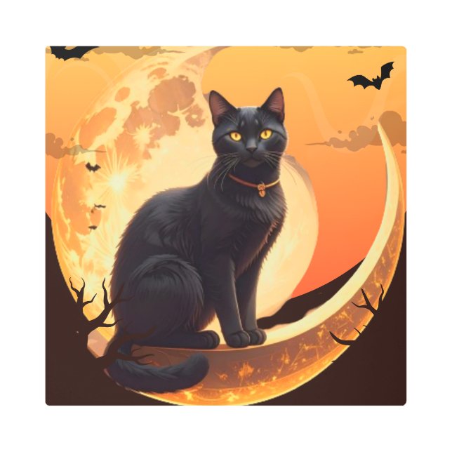 モダンハロウィン猫 メタルプリント (正面)