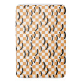 モダンハロウィン スプーキーバット オレンジ チェック柄 バスマット (正面縦)