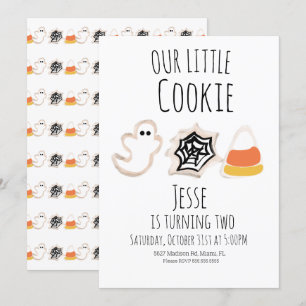 モダンハロウィン Cookie ゴースト スパイダー 誕生日 招待状