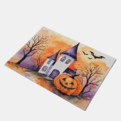 モダンハロウィーンオレンジカボチャ幽霊のよく出るンハウスこうもり ドアマット (アングル)