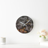 モダンハロウィーンオレンジパンプキンハ幽霊のよく出るウス ラウンド壁時計 (ホーム)