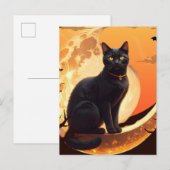 モダンハロウィーンブラックキャット インビテーションポストカード (正面/裏面)