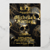 モダンハロウィーン50th誕生日パーティースカル金ゴールド 箔招待状 (正面)