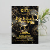 モダンハロウィーン50th誕生日パーティースカル金ゴールド 箔招待状 (立ち正面)