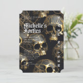 モダンハロウィーン50th誕生日ブラック金ゴールドスカル 招待状 (スタンド正面)