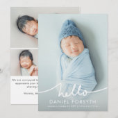 モダンハロースクリプト 新生児 赤ちゃん 写真 誕生 案内状 (正面/裏面)