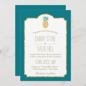 モダンハワイアンパイナップルゴールドフレームのウェディング 招待状 (正面/裏面)